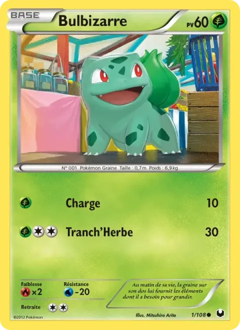 Carte Pokémon Bulbizarre 001/108, extension Explorateurs Obscurs