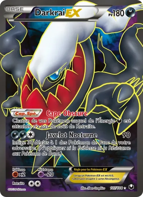Carte Pokémon Darkrai-EX 107/108, extension Explorateurs Obscurs