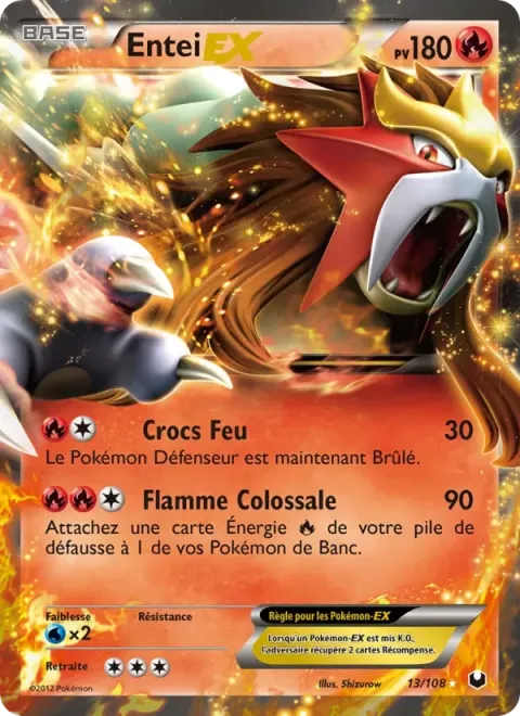 Carte Pokémon Entei-EX 013/108, extension Explorateurs Obscurs