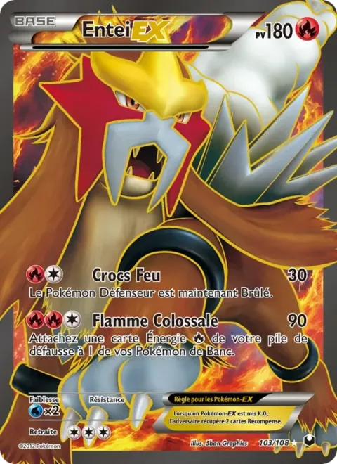 Carte Pokémon Entei-EX 103/108, extension Explorateurs Obscurs