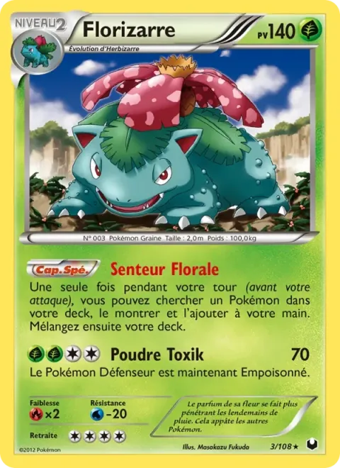 Carte Pokémon Florizarre 003/108, extension Explorateurs Obscurs