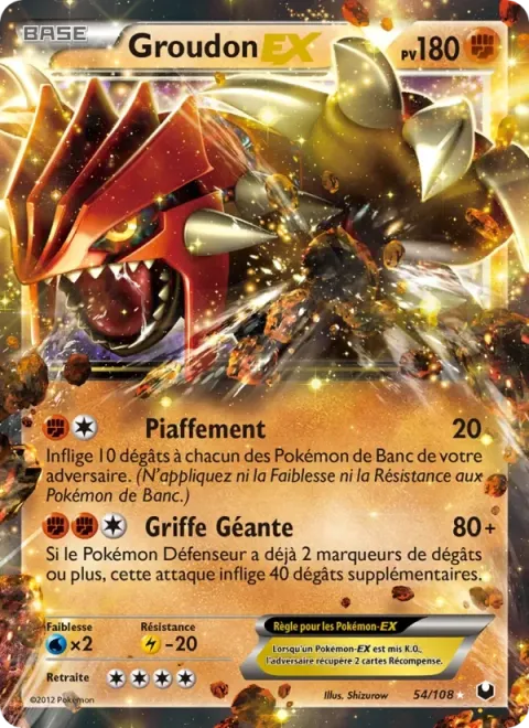 Carte Pokémon Groudon-EX 054/108, extension Explorateurs Obscurs