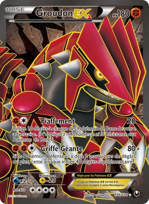 Carte Pokémon Groudon-EX 106/108, extension Explorateurs Obscurs