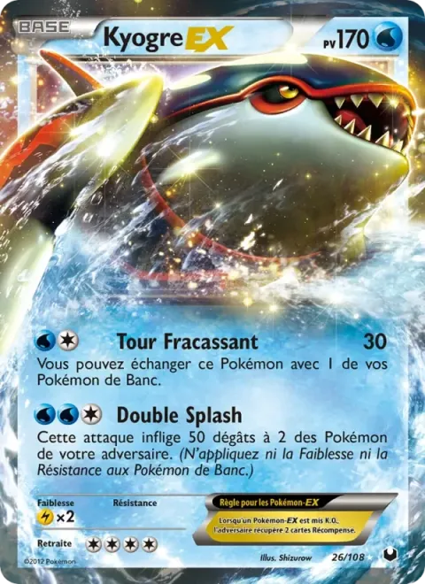 Carte Pokémon Kyogre-EX 026/108, extension Explorateurs Obscurs