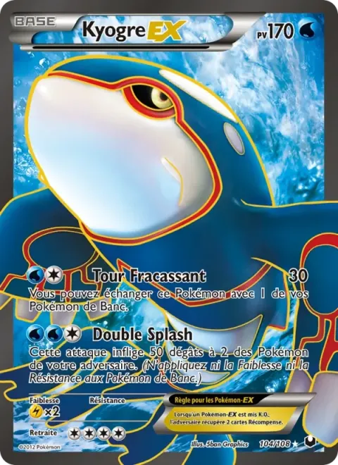 Carte Pokémon Kyogre-EX 104/108, extension Explorateurs Obscurs