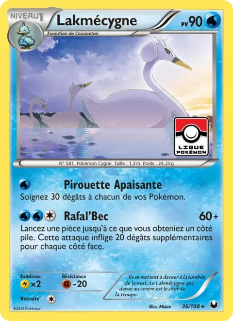 Carte Pokémon Lakmécygne 036/108, extension Explorateurs Obscurs