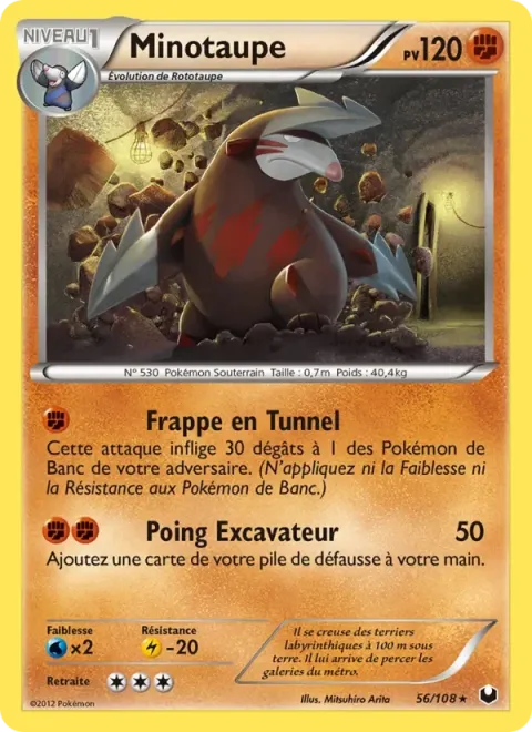 Carte Pokémon Minotaupe 056/108, extension Explorateurs Obscurs