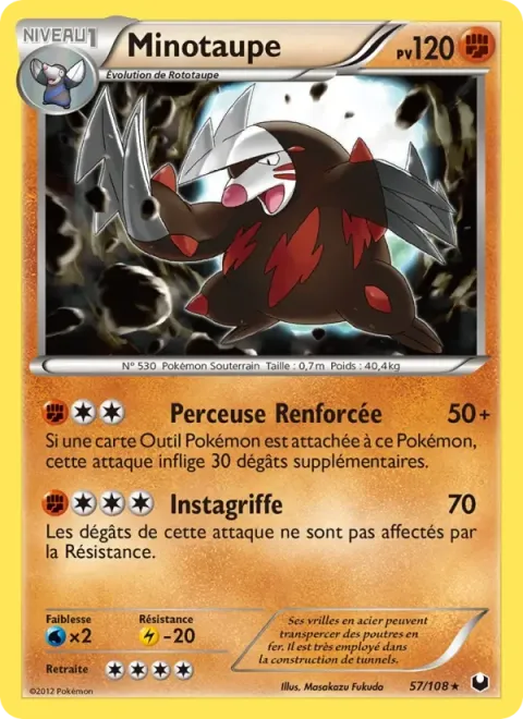 Carte Pokémon Minotaupe 057/108, extension Explorateurs Obscurs
