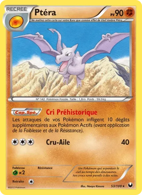 Carte Pokémon Ptéra 053/108, extension Explorateurs Obscurs