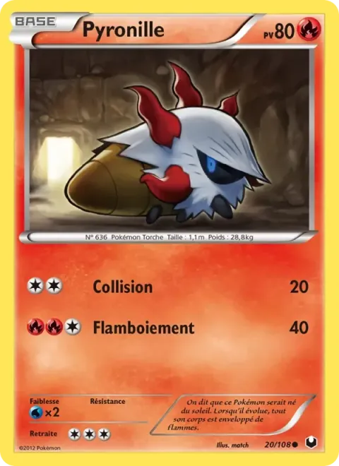 Carte Pokémon Pyronille 020/108, extension Explorateurs Obscurs