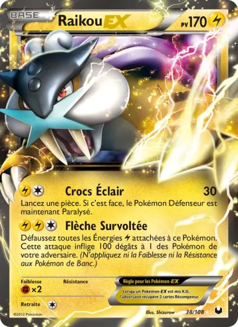 Carte Pokémon Raikou-EX 038/108, extension Explorateurs Obscurs