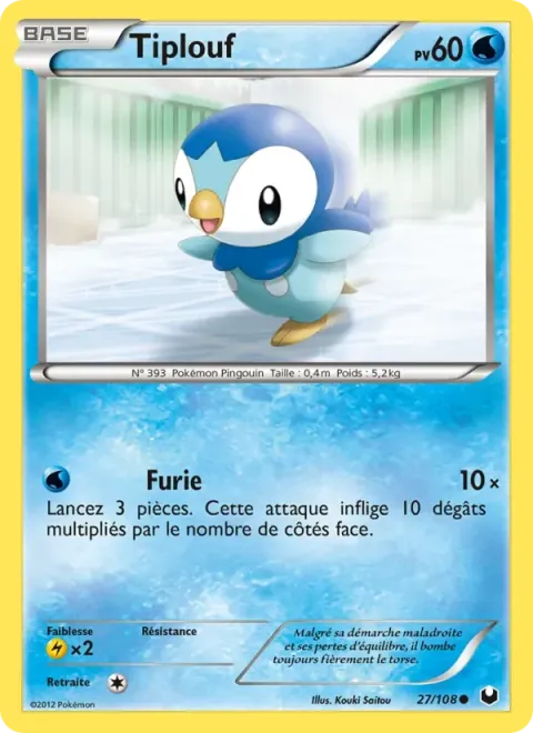 Carte Pokémon Tiplouf 027/108, extension Explorateurs Obscurs