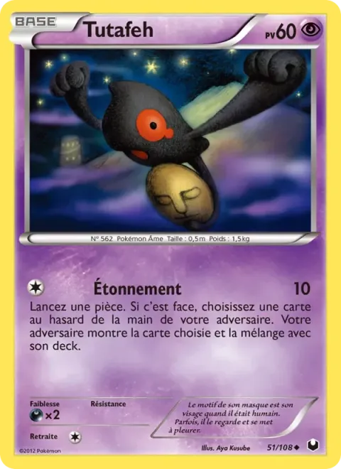Carte Pokémon Tutafeh 051/108, extension Explorateurs Obscurs