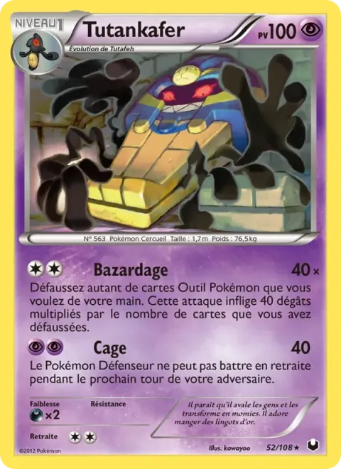 Carte Pokémon Tutankafer 052/108, extension Explorateurs Obscurs