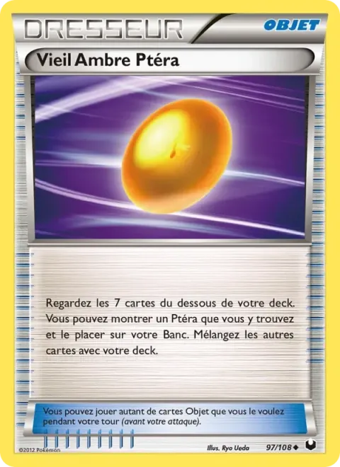 Carte Pokémon Vieil Ambre Ptéra 097/108, extension Explorateurs Obscurs