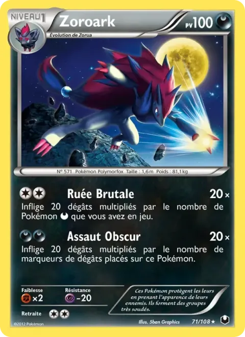 Carte Pokémon Zoroark 071/108, extension Explorateurs Obscurs
