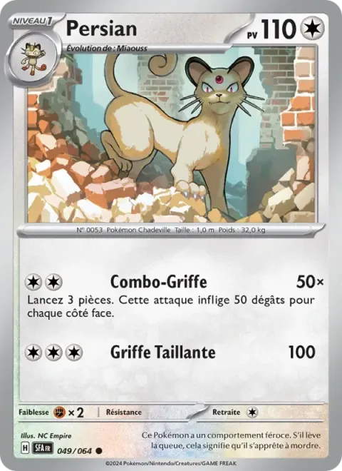 Carte Pokémon Persian 049/064, extension Fable Nébuleuse
