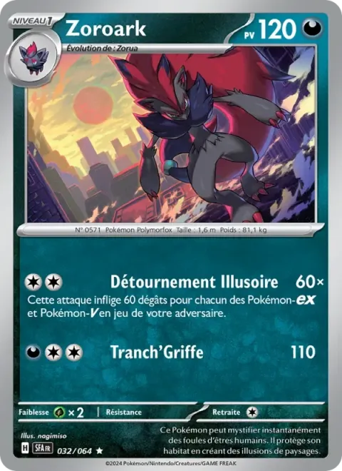 Carte Pokémon Zoroark 032/064, extension Fable Nébuleuse
