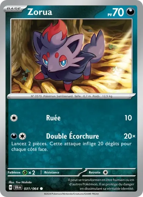 Carte Pokémon Zorua 031/064, extension Fable Nébuleuse