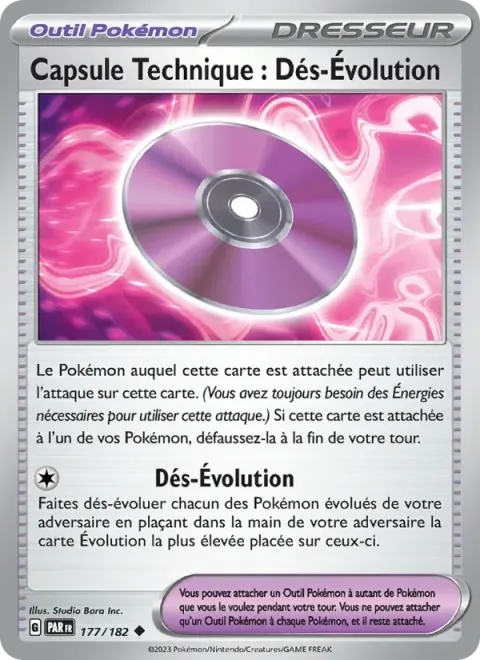 Carte Pokémon Capsule Technique : Dés-Évolution 177/182, extension Faille Paradoxe