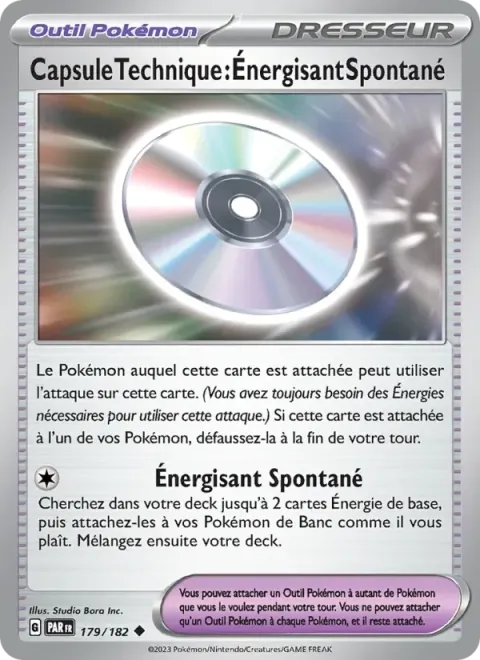 Carte Pokémon Capsule Technique : Énergisant Spontané 179/182, extension Faille Paradoxe