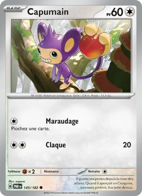 Carte Pokémon Capumain 145/182, extension Faille Paradoxe