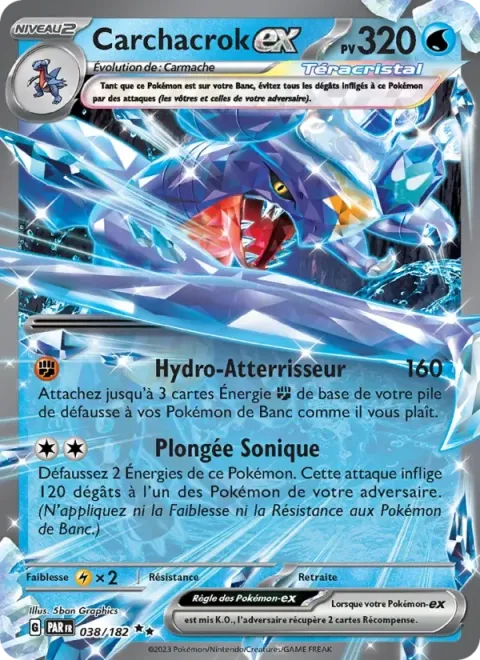 Carte Pokémon Carchacrok-ex 038/182, extension Faille Paradoxe