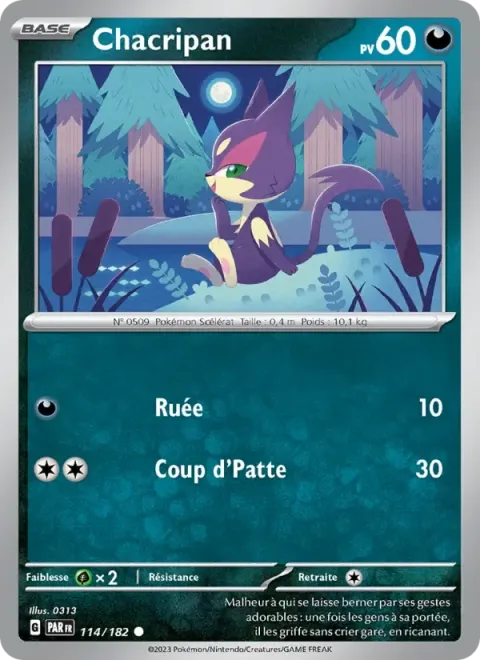 Carte Pokémon Chacripan 114/182, extension Faille Paradoxe