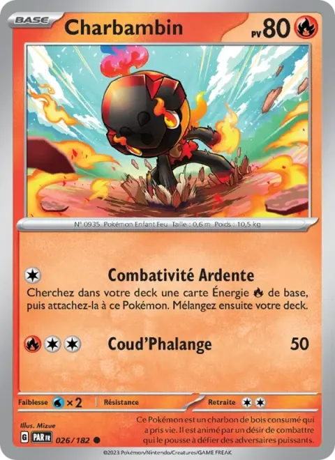Carte Pokémon Charbambin 026/182, extension Faille Paradoxe