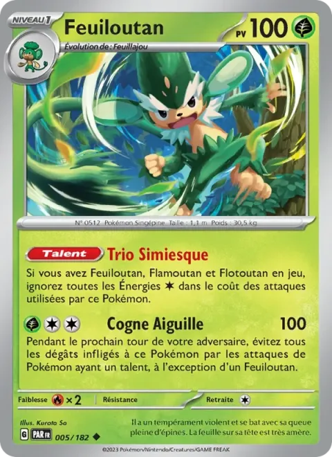 Carte Pokémon Feuiloutan 005/182, extension Faille Paradoxe