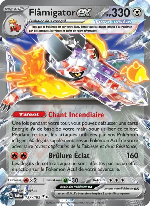 Carte Pokémon Flâmigator-ex 137/182, extension Faille Paradoxe