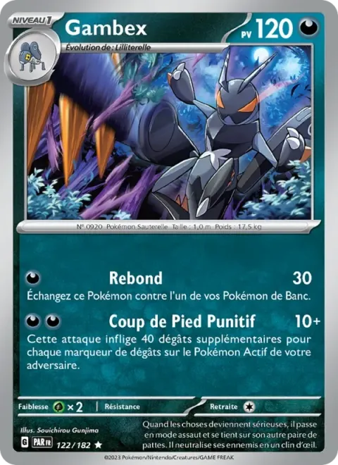 Carte Pokémon Gambex 122/182, extension Faille Paradoxe
