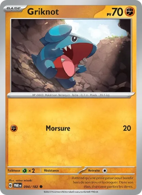 Carte Pokémon Griknot 094/182, extension Faille Paradoxe