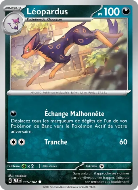 Carte Pokémon Léopardus 115/182, extension Faille Paradoxe