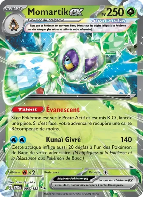 Carte Pokémon Momartik-ex 003/182, extension Faille Paradoxe