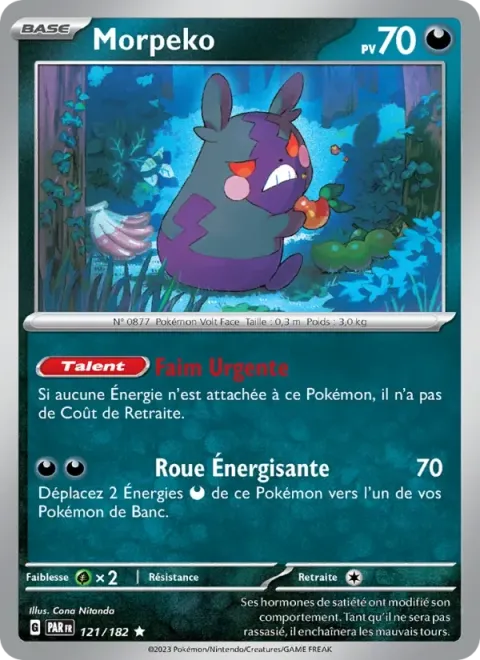 Carte Pokémon Morpeko 121/182, extension Faille Paradoxe