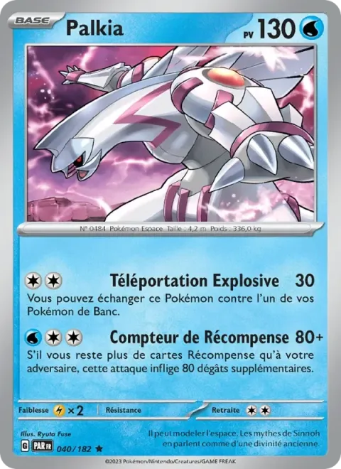 Carte Pokémon Palkia 040/182, extension Faille Paradoxe