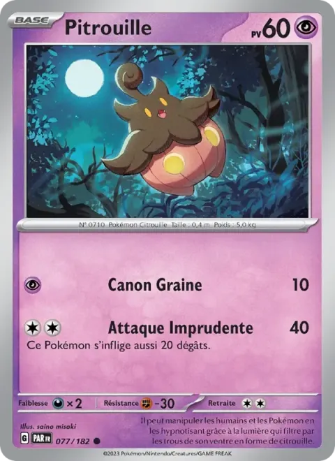 Carte Pokémon Pitrouille 077/182, extension Faille Paradoxe