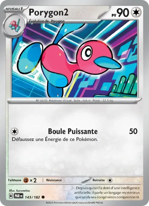 Carte Pokémon Porygon2 143/182, extension Faille Paradoxe