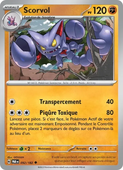 Carte Pokémon Scorvol 092/182, extension Faille Paradoxe