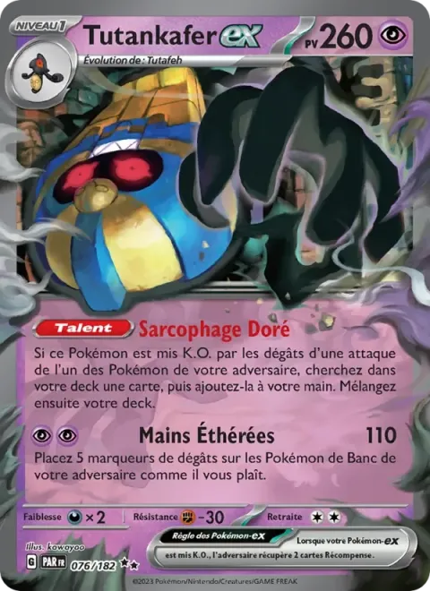 Carte Pokémon Tutankafer-ex 076/182, extension Faille Paradoxe