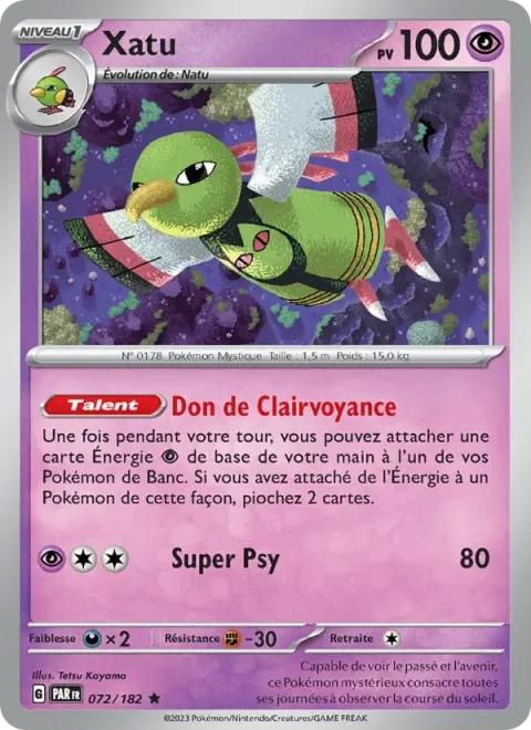 Carte Pokémon Xatu 072/182, extension Faille Paradoxe