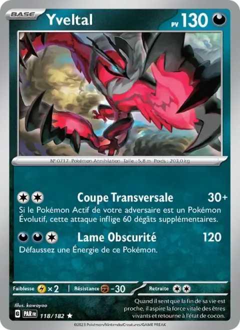 Carte Pokémon Yveltal 118/182, extension Faille Paradoxe