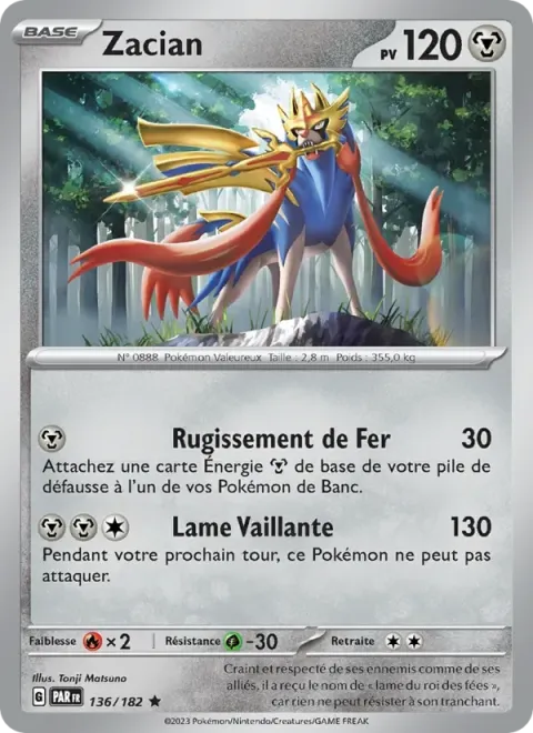 Carte Pokémon Zacian 136/182, extension Faille Paradoxe