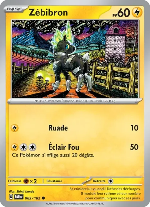 Carte Pokémon Zébibron 062/182, extension Faille Paradoxe