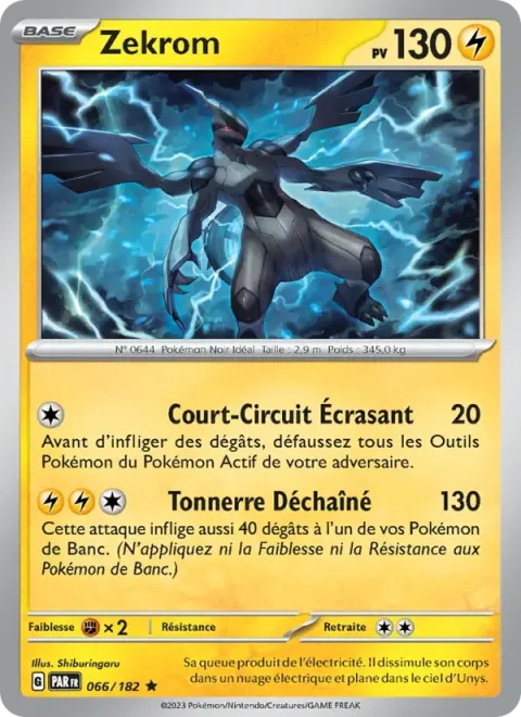 Carte Pokémon Zekrom 066/182, extension Faille Paradoxe