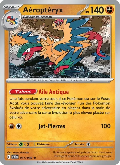 Carte Pokémon Aéroptéryx 051/086, extension Flamme Blanche