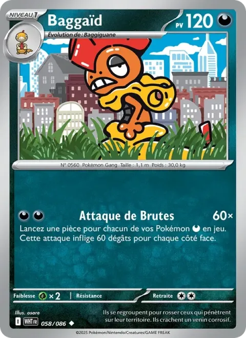 Carte Pokémon Baggaïd 058/086, extension Flamme Blanche