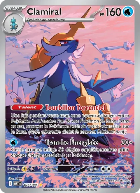 Carte Pokémon Clamiral 107/086, extension Flamme Blanche