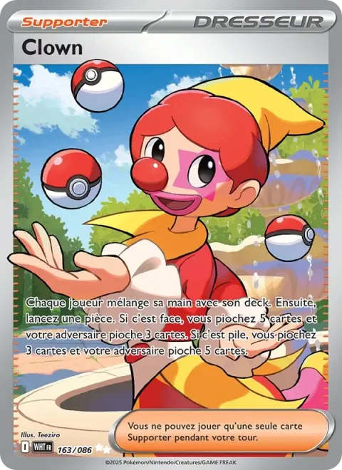 Carte Pokémon Clown 163/086, extension Flamme Blanche